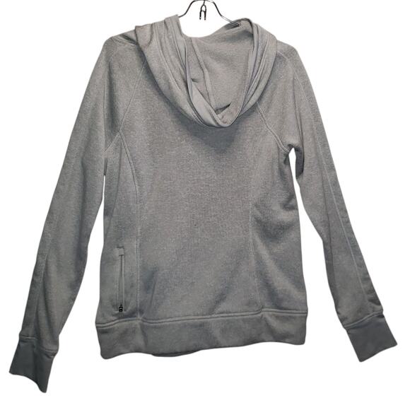 Exertek Women’s L Light Gray Ribbed Athleisure Hoodie Thumbholes Side Zip Pocket - Picture 2 of 7